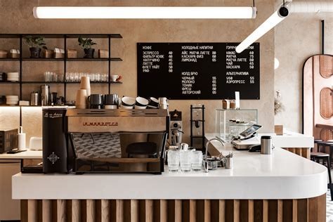 Spacious coffeehouse interior with ambient lighting